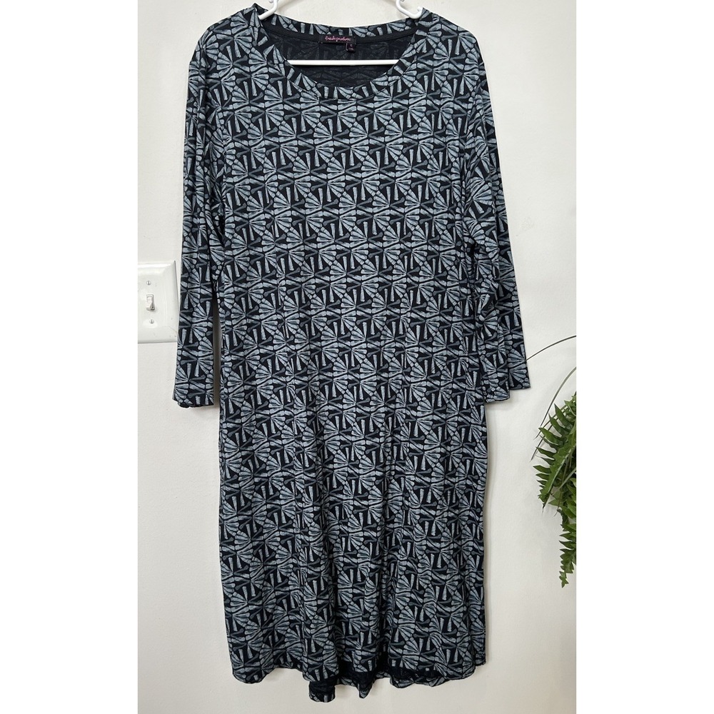 Fresh Produce Dress XL Geometric Art Deco Fan Print Cotton Tunic Shift Pockets